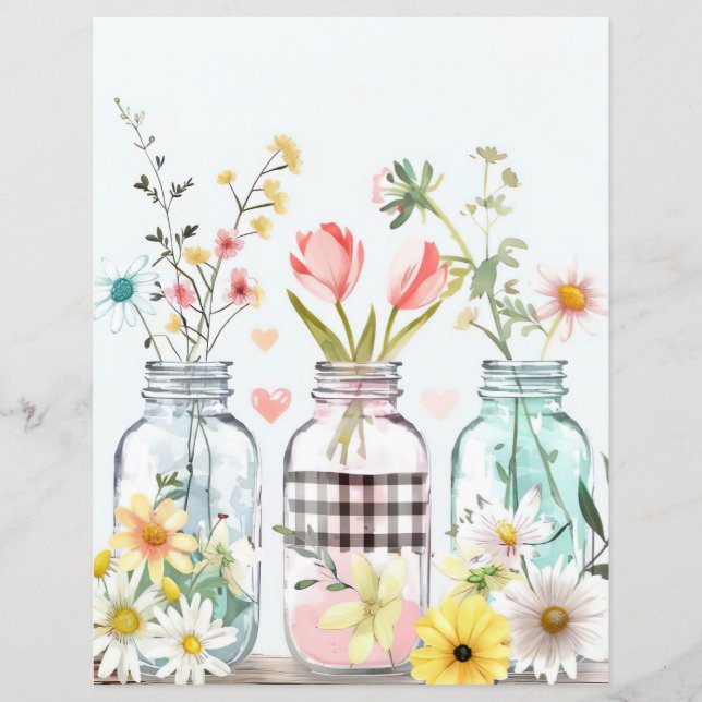 colorful spring flowers mason jar scrapbook paper (Front)