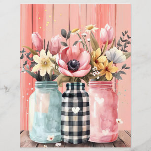 colorful spring flowers mason jar scrapbook paper
