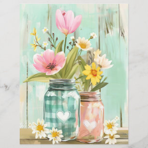 colorful spring flowers mason jar scrapbook paper