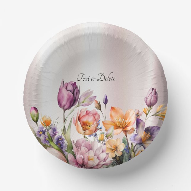 Colorful Spring Flowers Paper Bowls (Front)