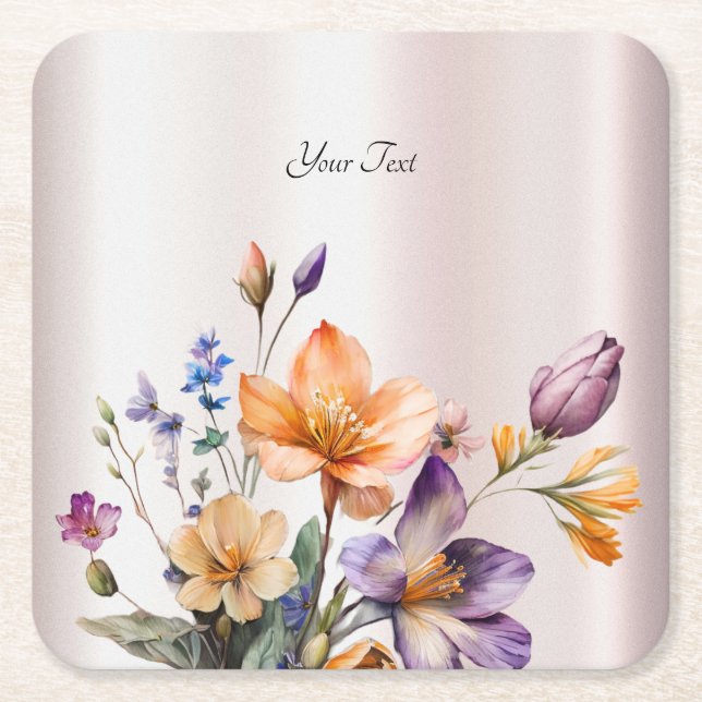 Colorful Spring Flowers Paper Coaster (Front)