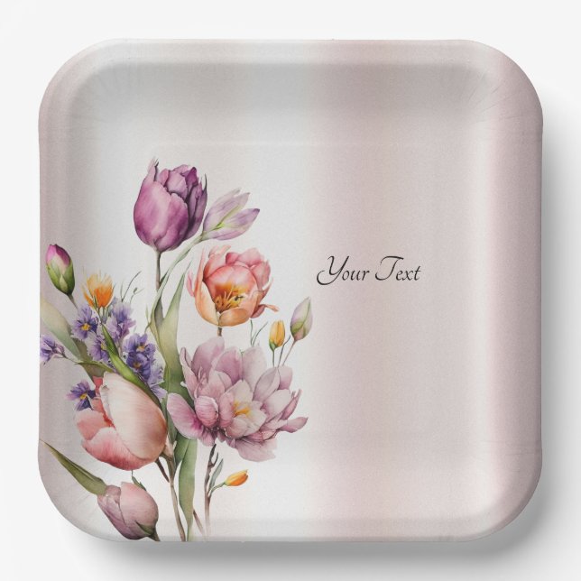 Colorful Spring Flowers Paper Plate (Front)