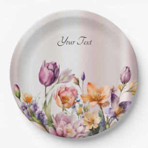 Colorful Spring Flowers Paper Plate