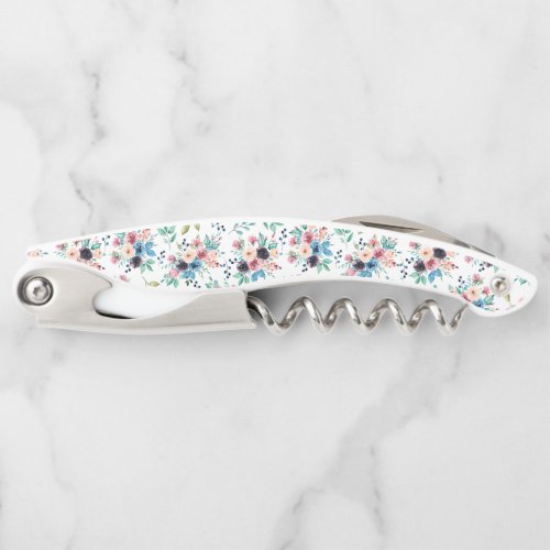 Colorful spring flowers patter waiters corkscrew