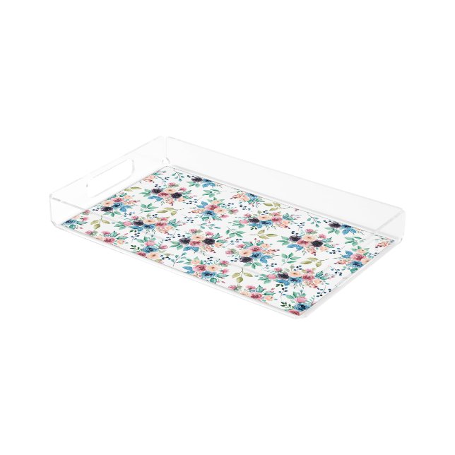 Colorful spring flowers pattern acrylic tray (Angled)