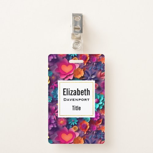 Colorful Spring Flowers Pattern Badge
