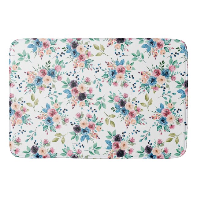 Colorful spring flowers pattern bath mat (Front)