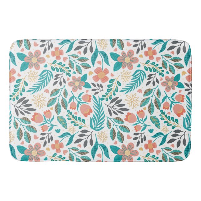 Colorful spring flowers pattern bath mat (Front)