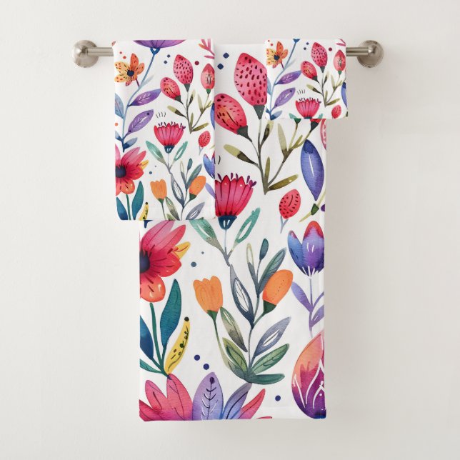 Colorful spring flowers pattern bath towel set (Insitu)