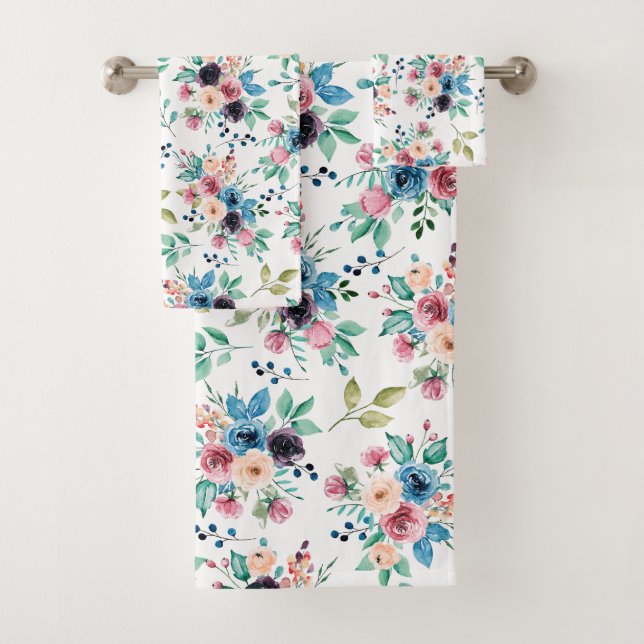 Colorful spring flowers Pattern Bath Towel Set (Insitu)