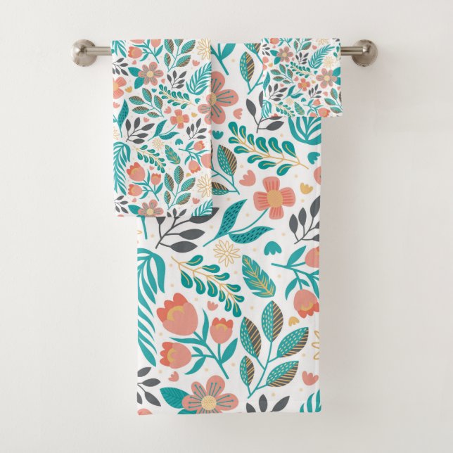 Colorful spring flowers pattern bath towel set (Insitu)