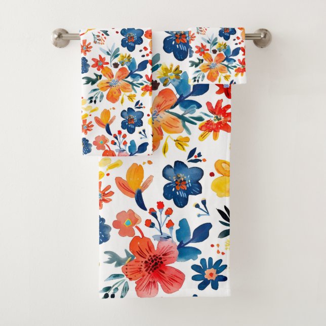 Colorful spring flowers pattern bath towel set (Insitu)