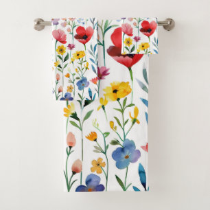 Colorful spring flowers pattern bath towel set