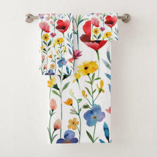 Colorful spring flowers pattern bath towel set
