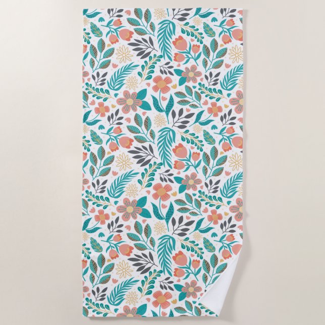 Colorful spring flowers pattern beach towel (Front)