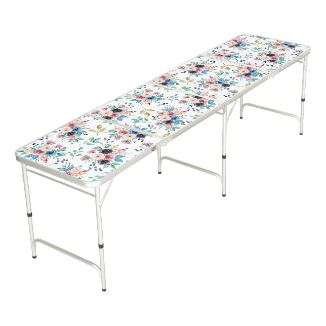 Colorful spring flowers pattern beer pong table (Angled)