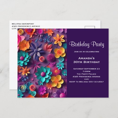 Colorful Spring Flowers Pattern Birthday Invite