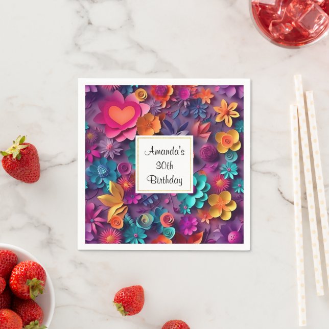 Colorful Spring Flowers Pattern Birthday Napkins (Insitu)