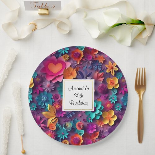  Colorful Spring Flowers Pattern Birthday Paper Plates