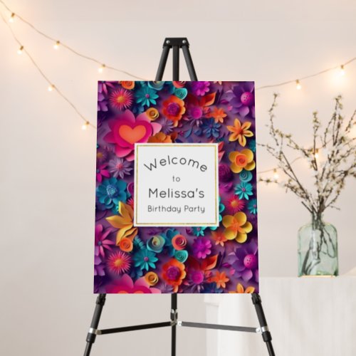 Colorful Spring Flowers Pattern Birthday Welcome Foam Board
