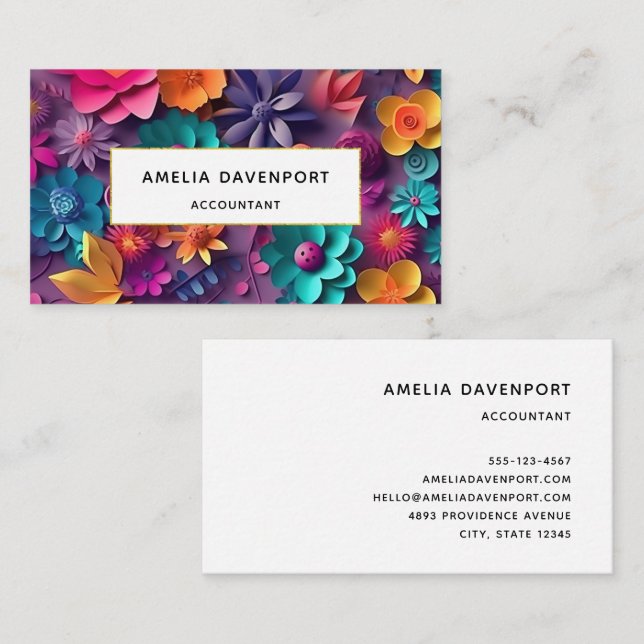 Colorful Spring Flowers Pattern Business Card (Front/Back)