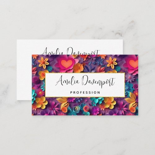 Colorful Spring Flowers Pattern Business Card