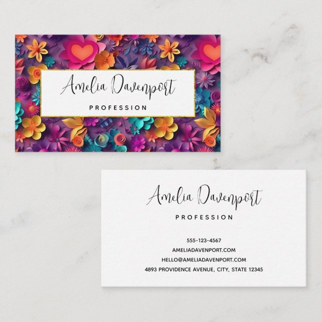 Colorful Spring Flowers Pattern Business Card (Front/Back)