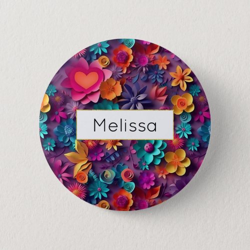 Colorful Spring Flowers Pattern Button