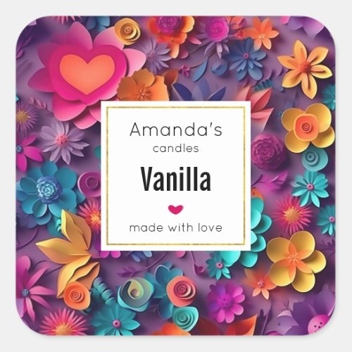 Colorful Spring Flowers Pattern Candle Business Square Sticker
