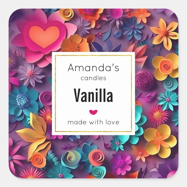 Colorful Spring Flowers Pattern Candle Business Square Sticker (Front)