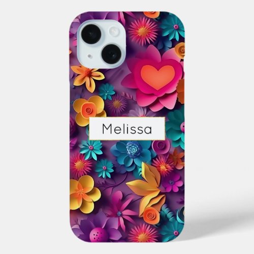 Colorful Spring Flowers Pattern iPhone 15 Case