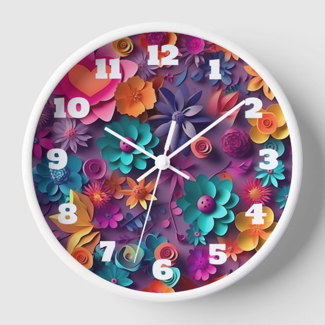 Colorful Spring Flowers Pattern Clock (Front)