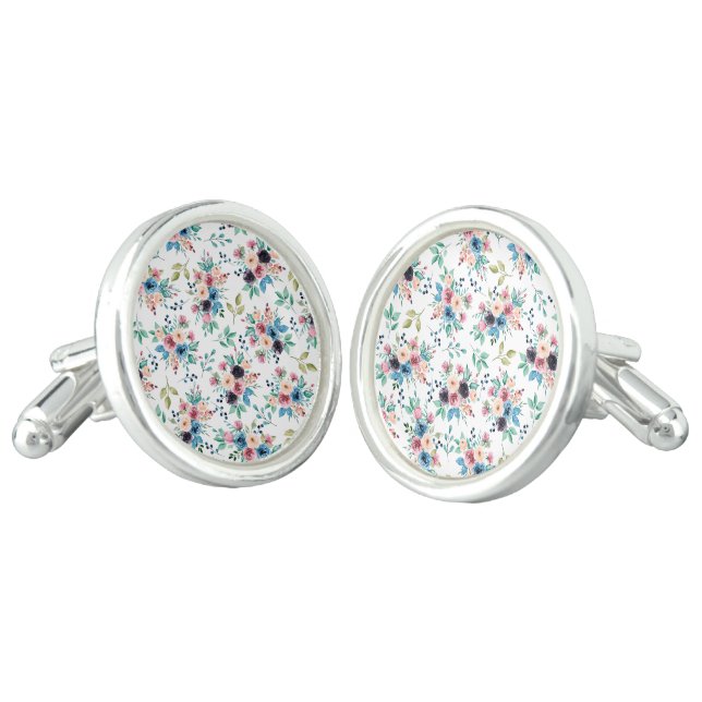 Colorful spring flowers pattern cufflinks (Angled)