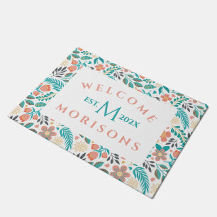 Colorful spring flowers pattern doormat