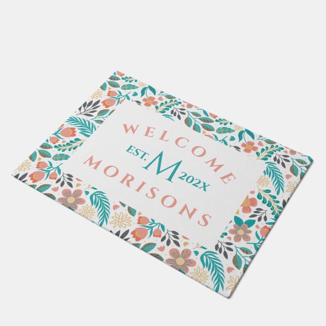 Colorful spring flowers pattern doormat (Angled)