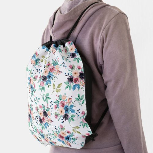 Colorful spring flowers pattern drawstring bag