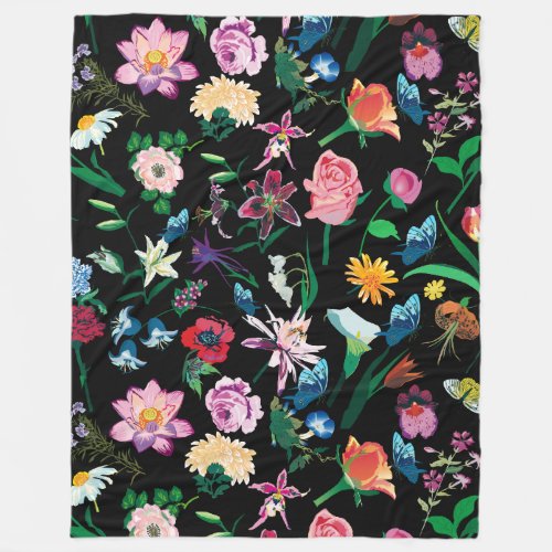 Colorful Spring Flowers Pattern Fleece Blanket