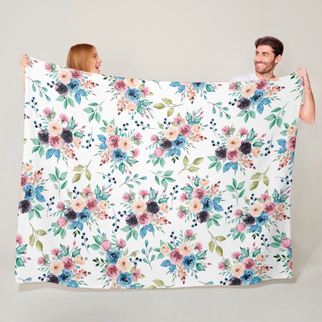 Colorful spring flowers pattern fleece blanket (In Situ)