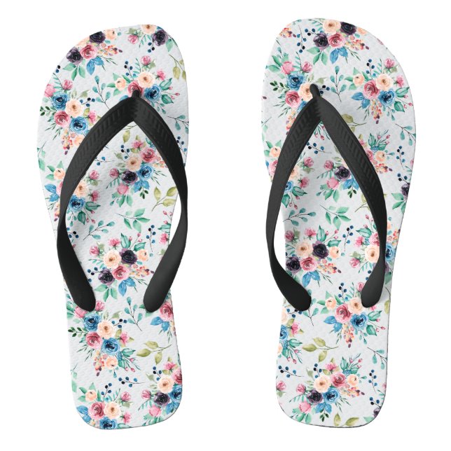 Colorful spring flowers Pattern Flip Flops (Footbed)