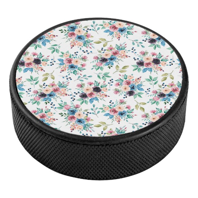 Colorful spring flowers pattern hockey puck (3/4)