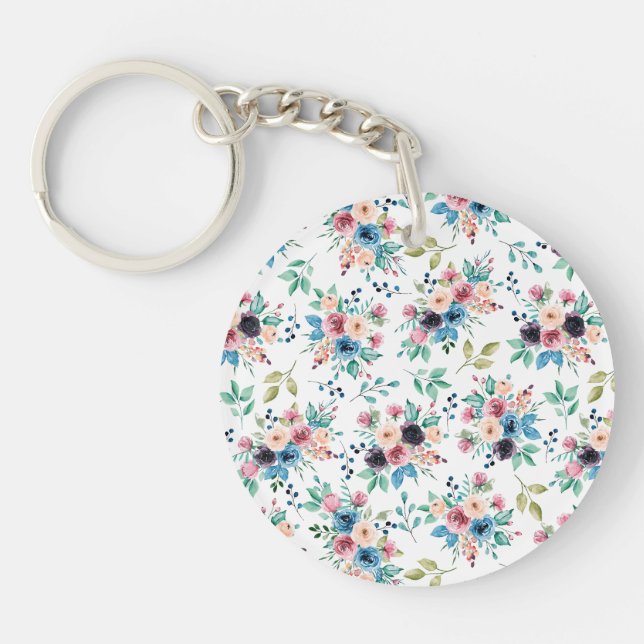Colorful spring flowers pattern keychain (Front)
