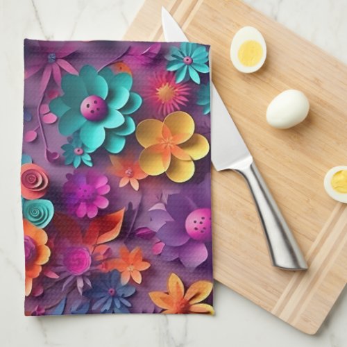 Colorful Spring Flowers Pattern Kitchen Towel