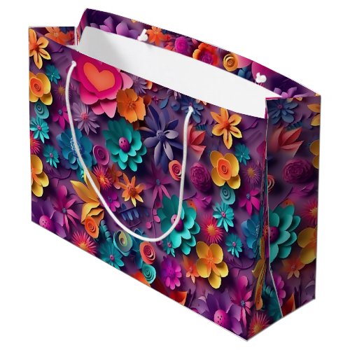 Colorful Spring Flowers Pattern Large Gift Bag