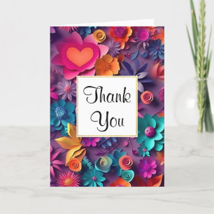 Colorful Spring Flowers Pattern Letterpress Thank You Card