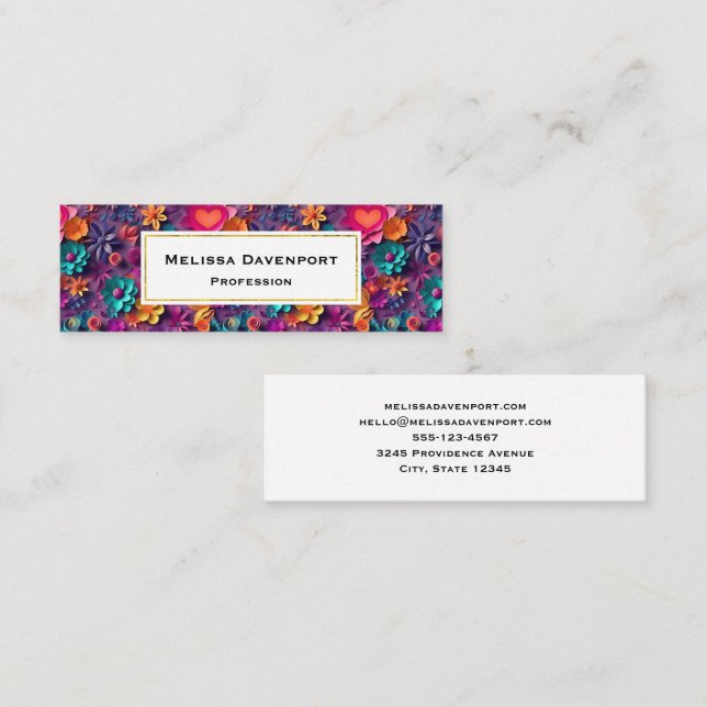 Colorful Spring Flowers Pattern Mini Business Card (Front/Back)