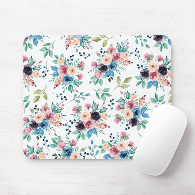 Colorful spring flowers pattern mouse pad (With Mouse)