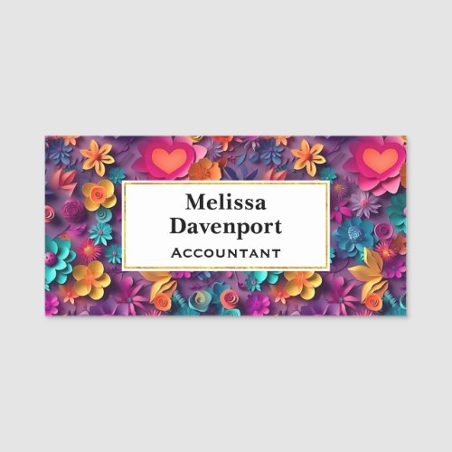 Colorful Spring Flowers Pattern Name Tag