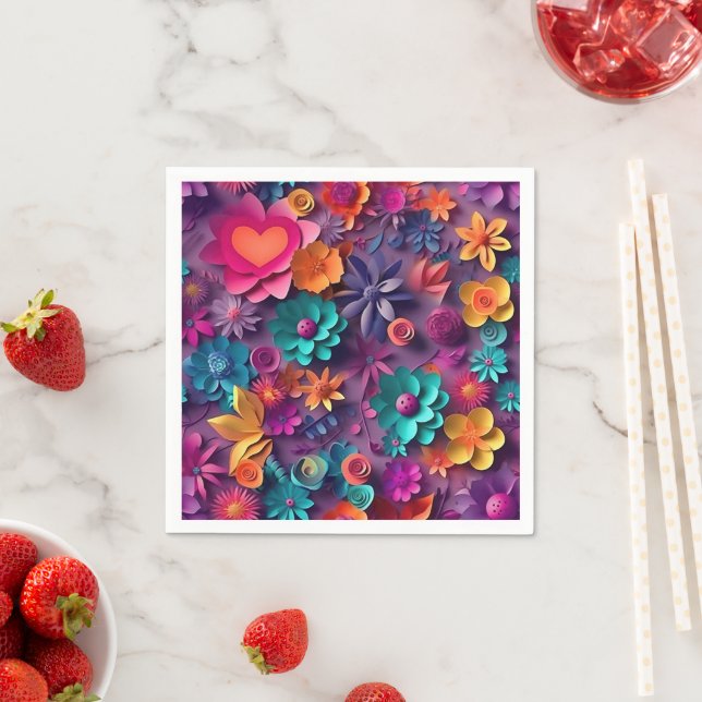 Colorful Spring Flowers Pattern Napkins (Insitu)