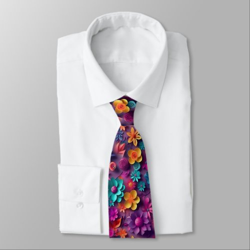 Colorful Spring Flowers Pattern Neck Tie