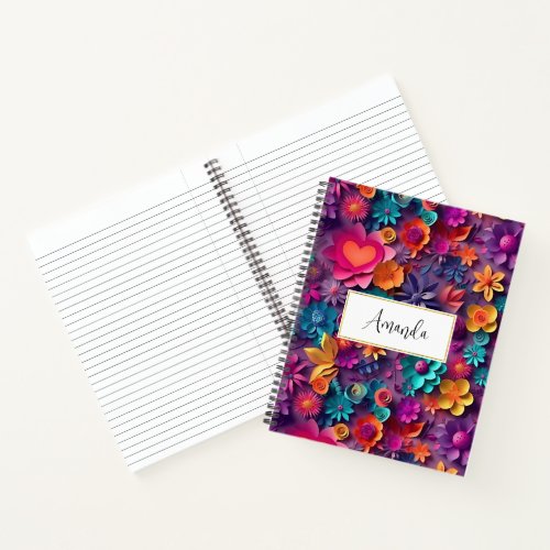 Colorful Spring Flowers Pattern Notebook